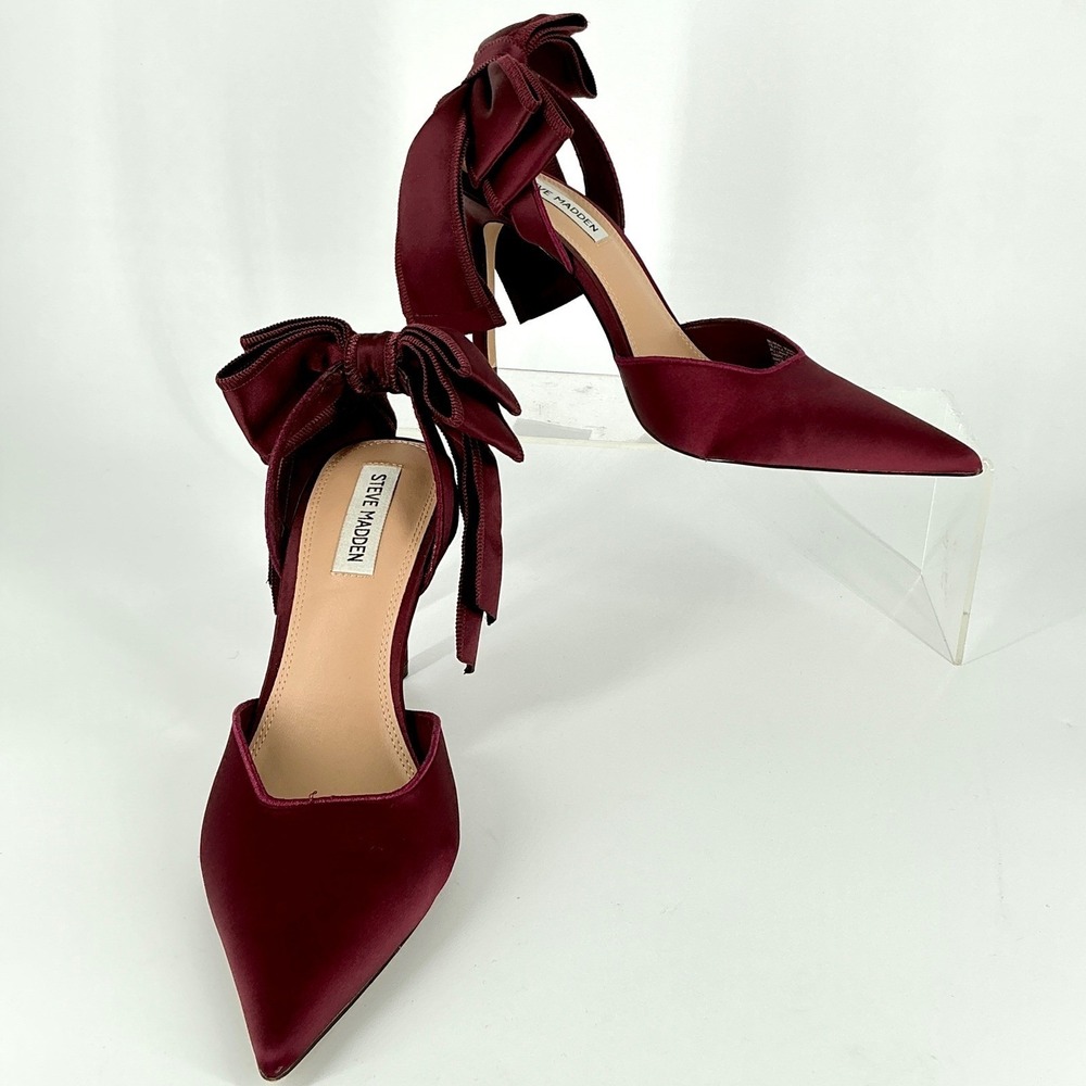 Steve Madden Size 9 Burgundy Satin Bow D'Orsay Stiletto Pumps NEW Belindah $119 - Picture 3 of 13